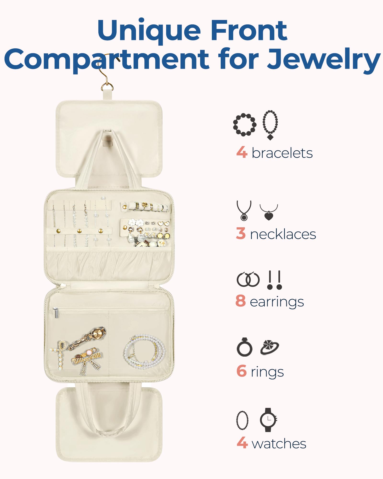 Foto 3 pulgar | Neceser Bagsmart Travel Con Organizador De Joyas, Color Beige - Venta Internacional.