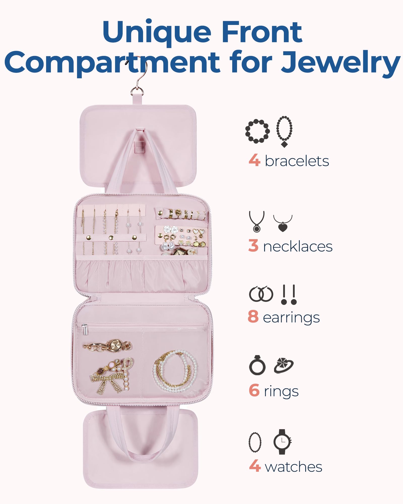 Foto 3 pulgar | Neceser Bagsmart Travel Con Organizador De Joyas Pink-m - Venta Internacional.