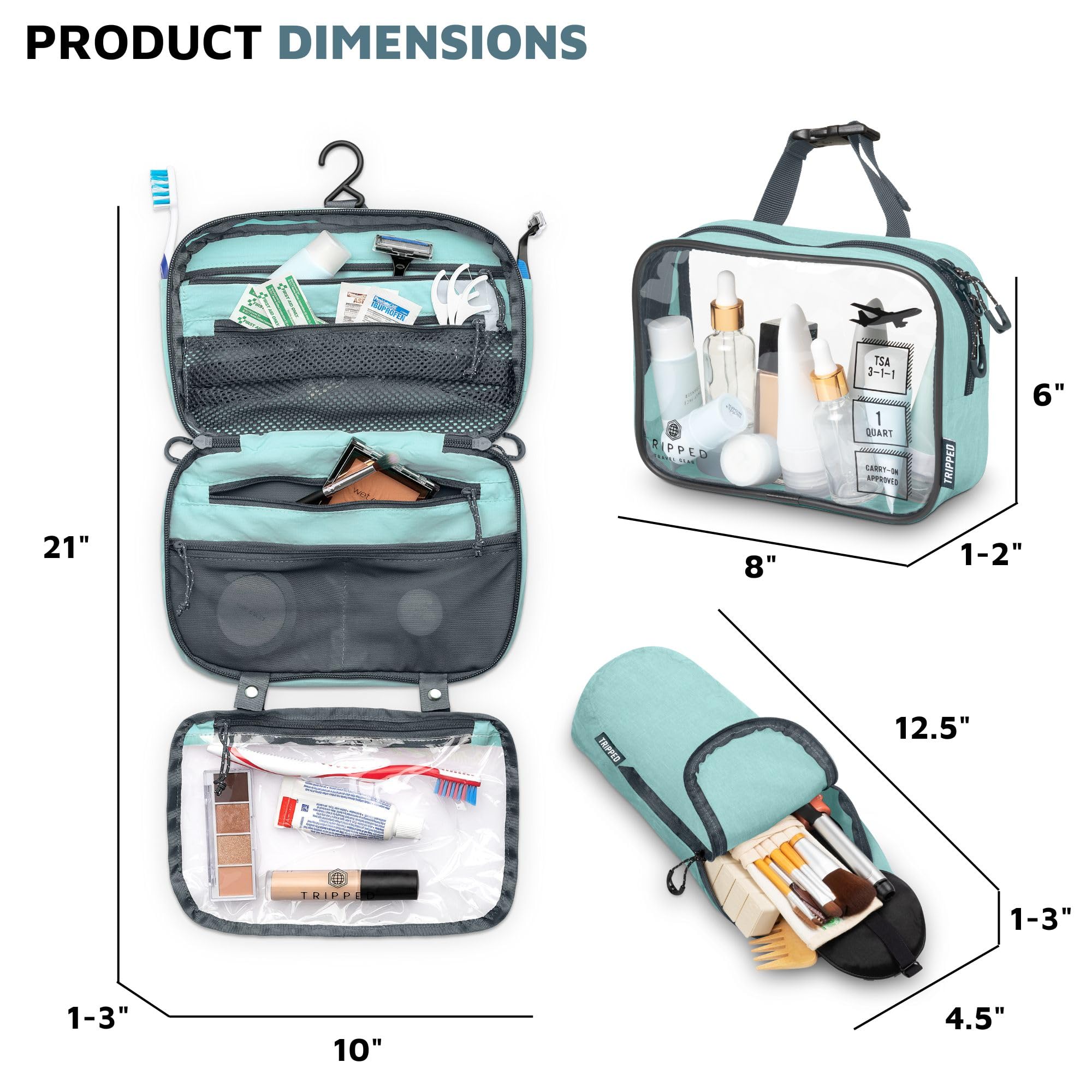 Foto 3 | Set De Neceser Tripped Para Colgar Artículos De Viaje, Color Verde Azulado - Venta Internacional.