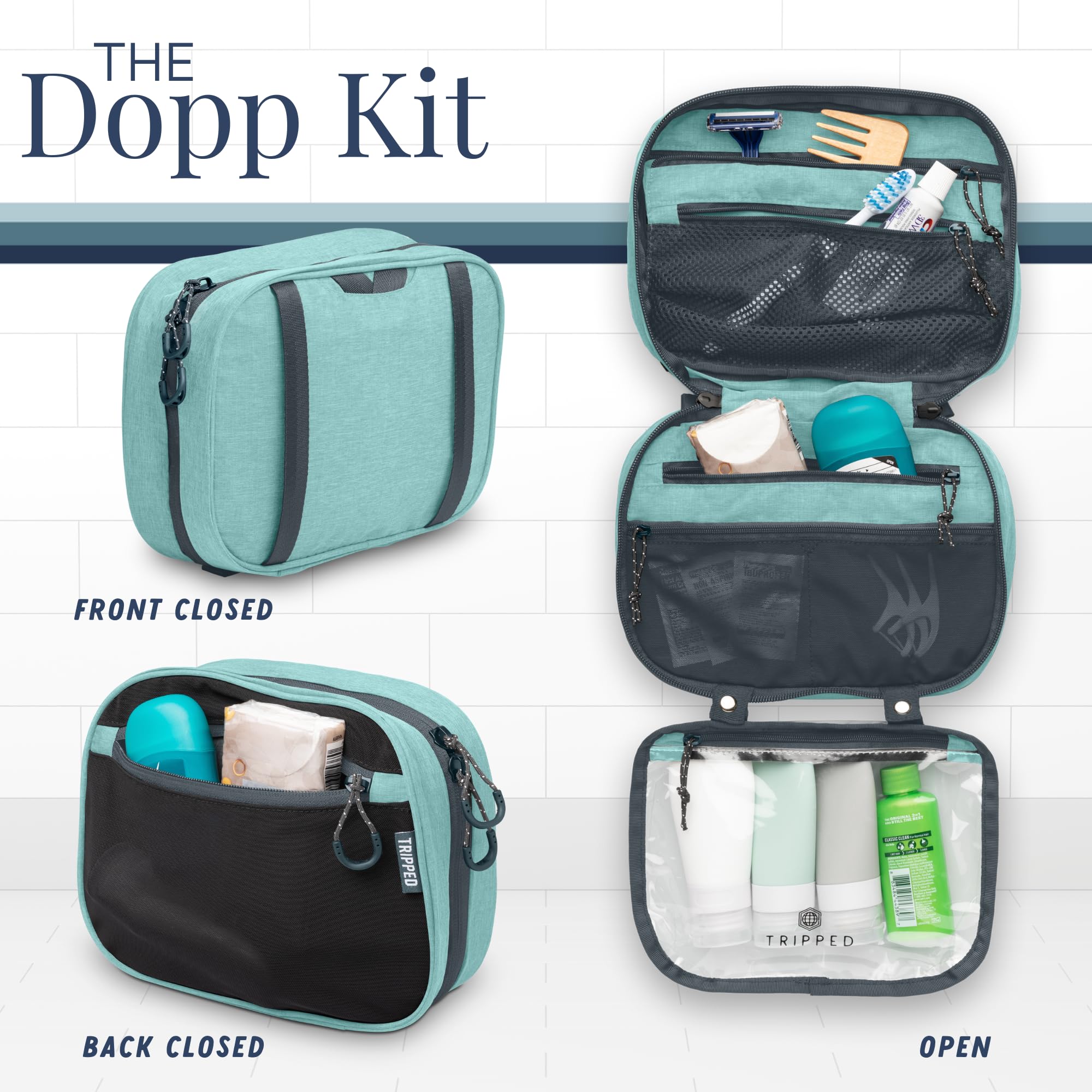 Foto 4 | Set De Neceser Tripped Para Colgar Artículos De Viaje, Color Verde Azulado - Venta Internacional.