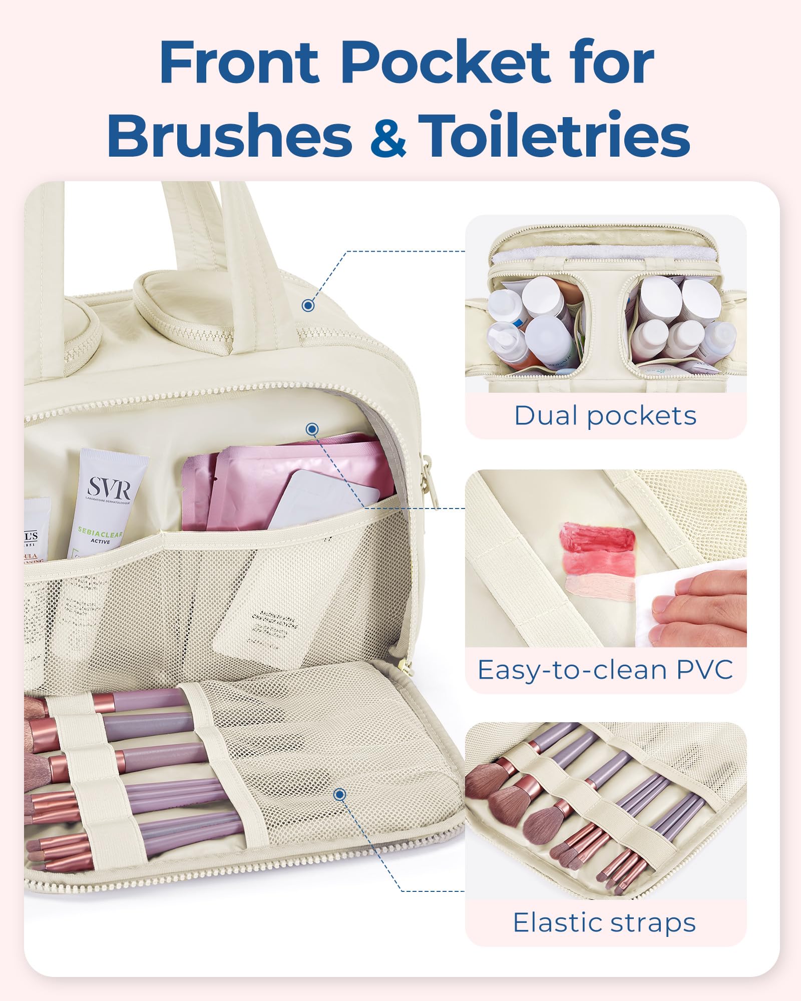 Foto 6 pulgar | Neceser Bagsmart Travel Puffy Beige Para Mujer De 30 X 18 X 22 Cm - Venta Internacional.