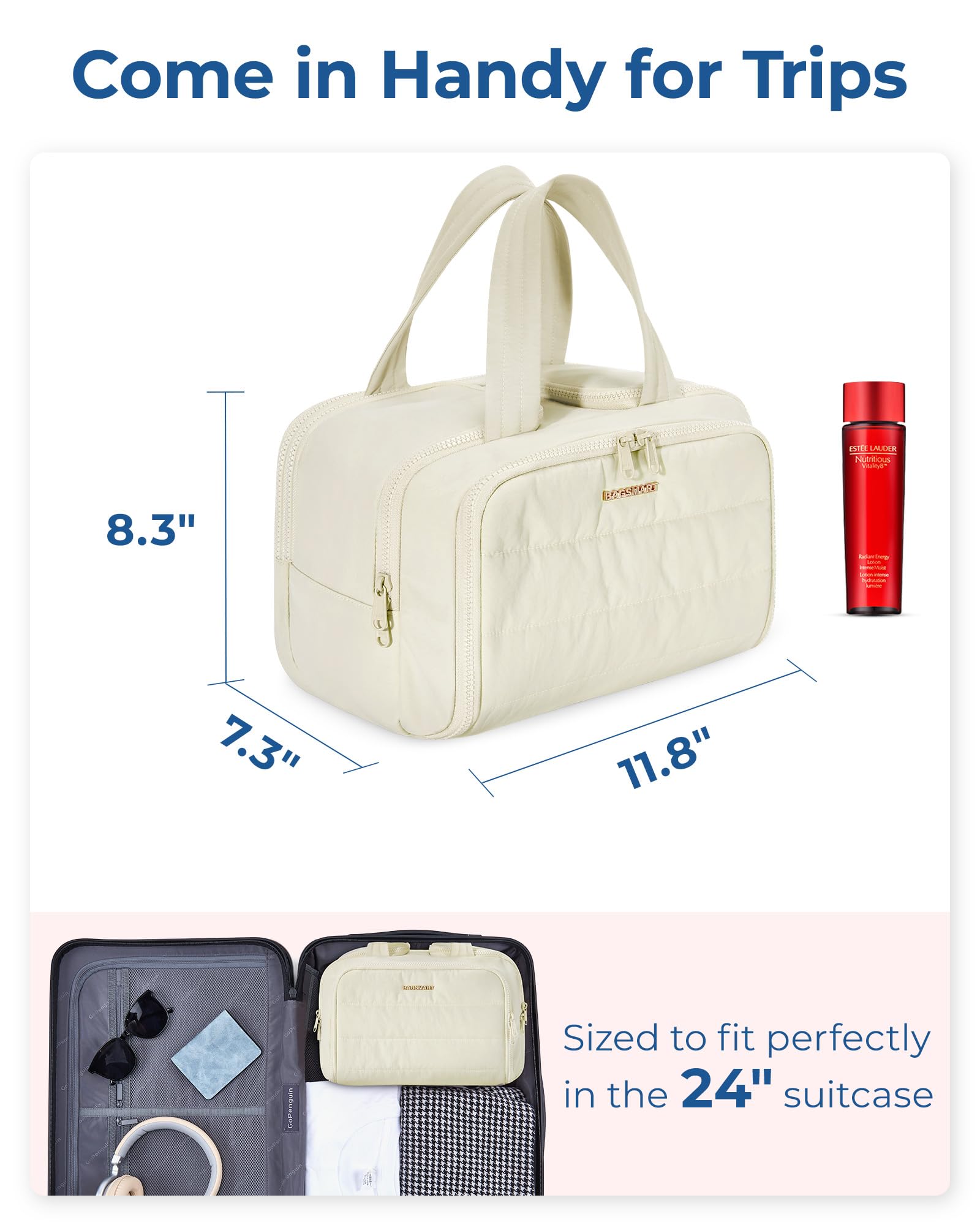 Foto 7 pulgar | Neceser Bagsmart Travel Puffy Beige Para Mujer De 30 X 18 X 22 Cm - Venta Internacional.