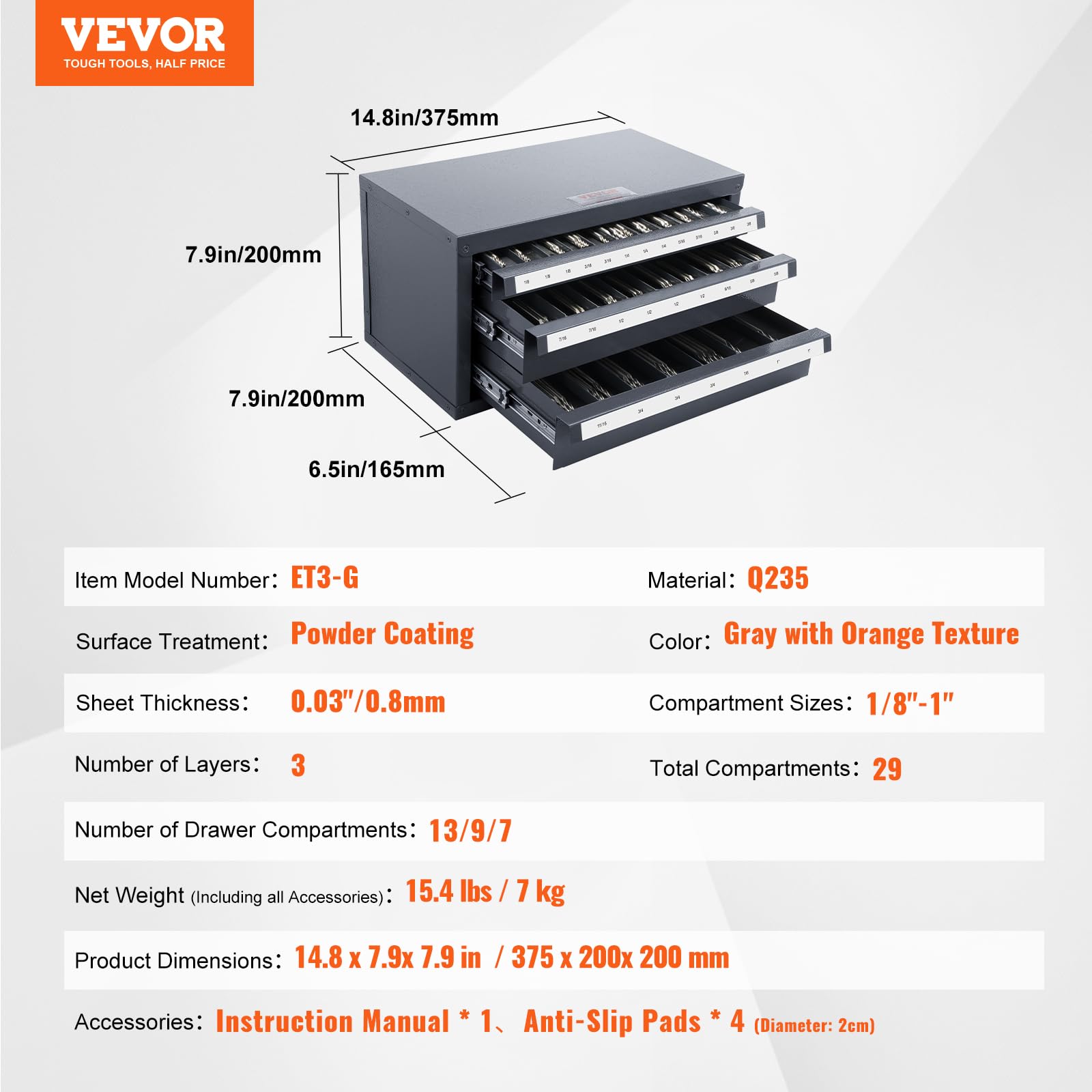 Foto 7 | Armario Dispensador End Mill Vevor, Organizador De Tres Cajones - Venta Internacional.