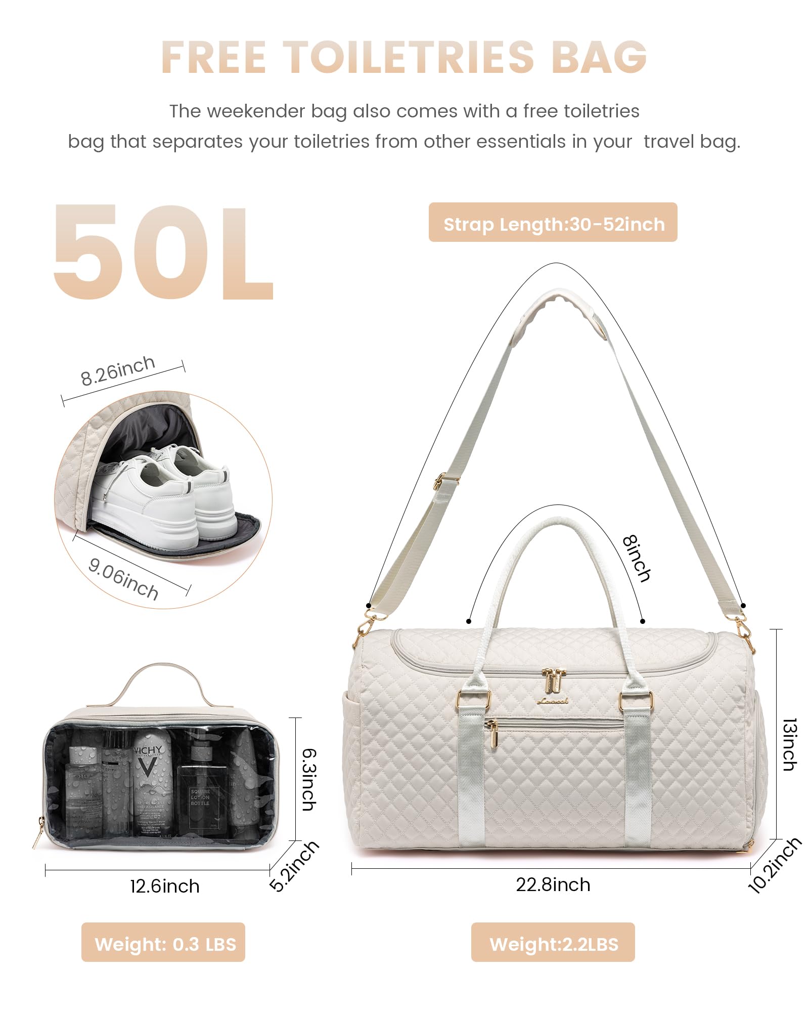 Foto 3 pulgar | Bolsa De Viaje Lovevook De 40 Litros Para Fin De Semana Con Artículos De Tocador Para Mujer - Venta Internacional.
