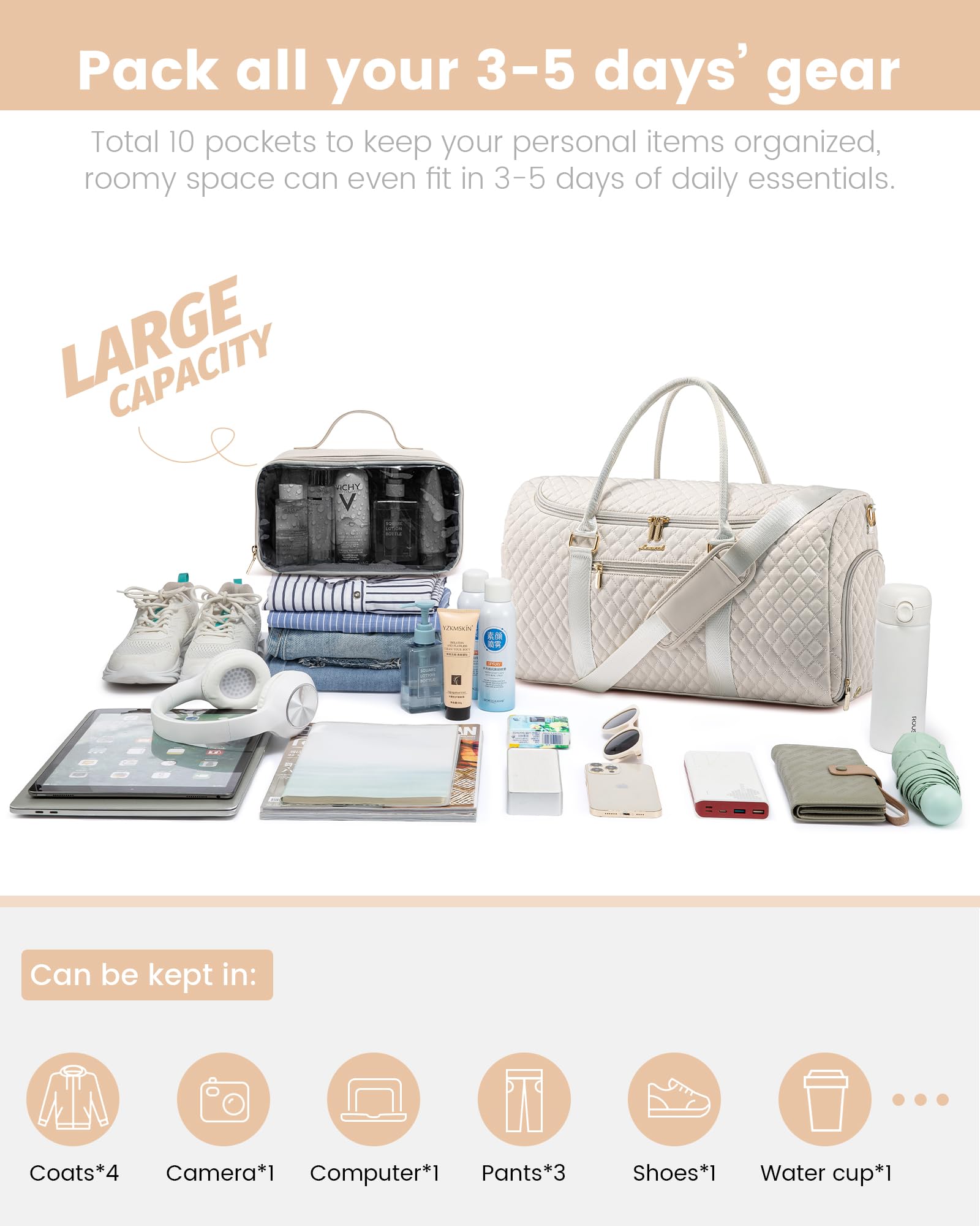 Foto 7 | Bolsa De Viaje Lovevook De 40 Litros Para Fin De Semana Con Artículos De Tocador Para Mujer - Venta Internacional.