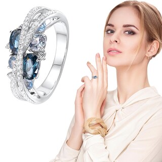 Foto 4 | Anillo Huoguo Butterfly Diamond Aleación Azul En Forma De Corazón - Venta Internacional.