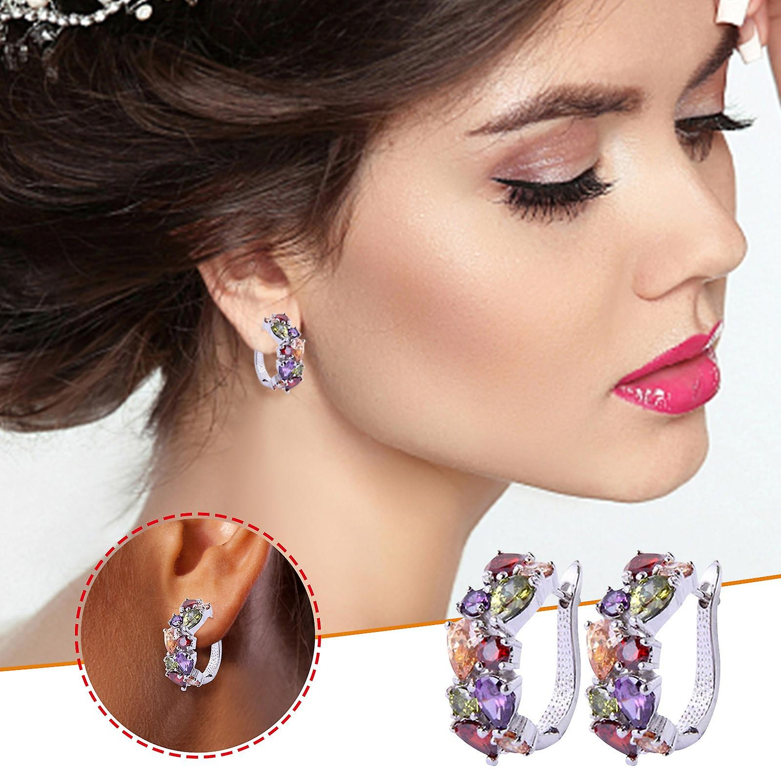 Foto 3 pulgar | Pendiente Huoguo Fashion Con Diamantes Coloridos Para Mujer - Venta Internacional.