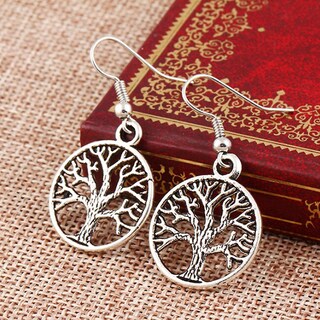 Foto 2 | Pendientes Huoguo Con Forma De Árbol Hueco De Aleación Plateada 4 Cm Para Mujer - Venta Internacional.