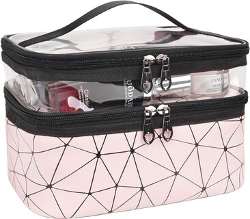 Foto 1 | Bolsa De Maquillaje Huoguo Estuche De Viaje De Doble Capa Para Cosméticos Color Rosa - Venta Internacional.