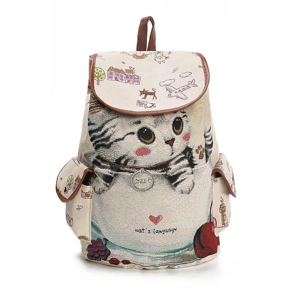 Foto 2 pulgar | Mochila Huoguo Para Mujer Con Bonito Estampado De Gatos Con Cordón - Venta Internacional.
