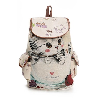 Foto 1 | Mochila Huoguo Para Mujer Con Bonito Estampado De Gatos Con Cordón - Venta Internacional.