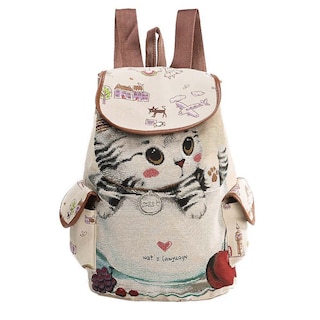 Foto 3 | Mochila Huoguo Para Mujer Con Bonito Estampado De Gatos Con Cordón - Venta Internacional.