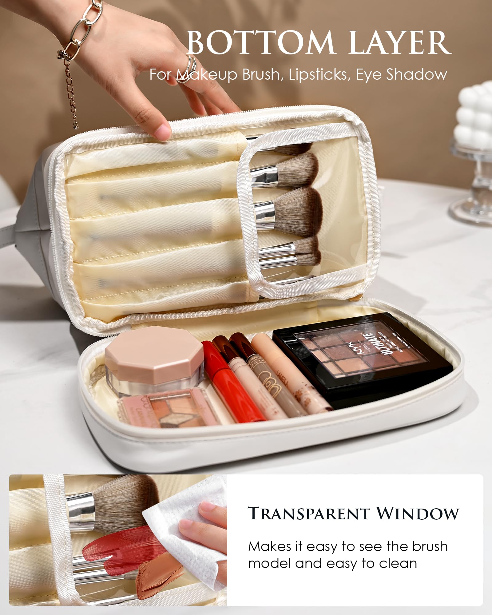 Foto 4 | Bolsa De Maquillaje Vogewood Con La Inicial Inicial De Doble Capa Con Monograma De Piel Sintética - Venta Internacional
