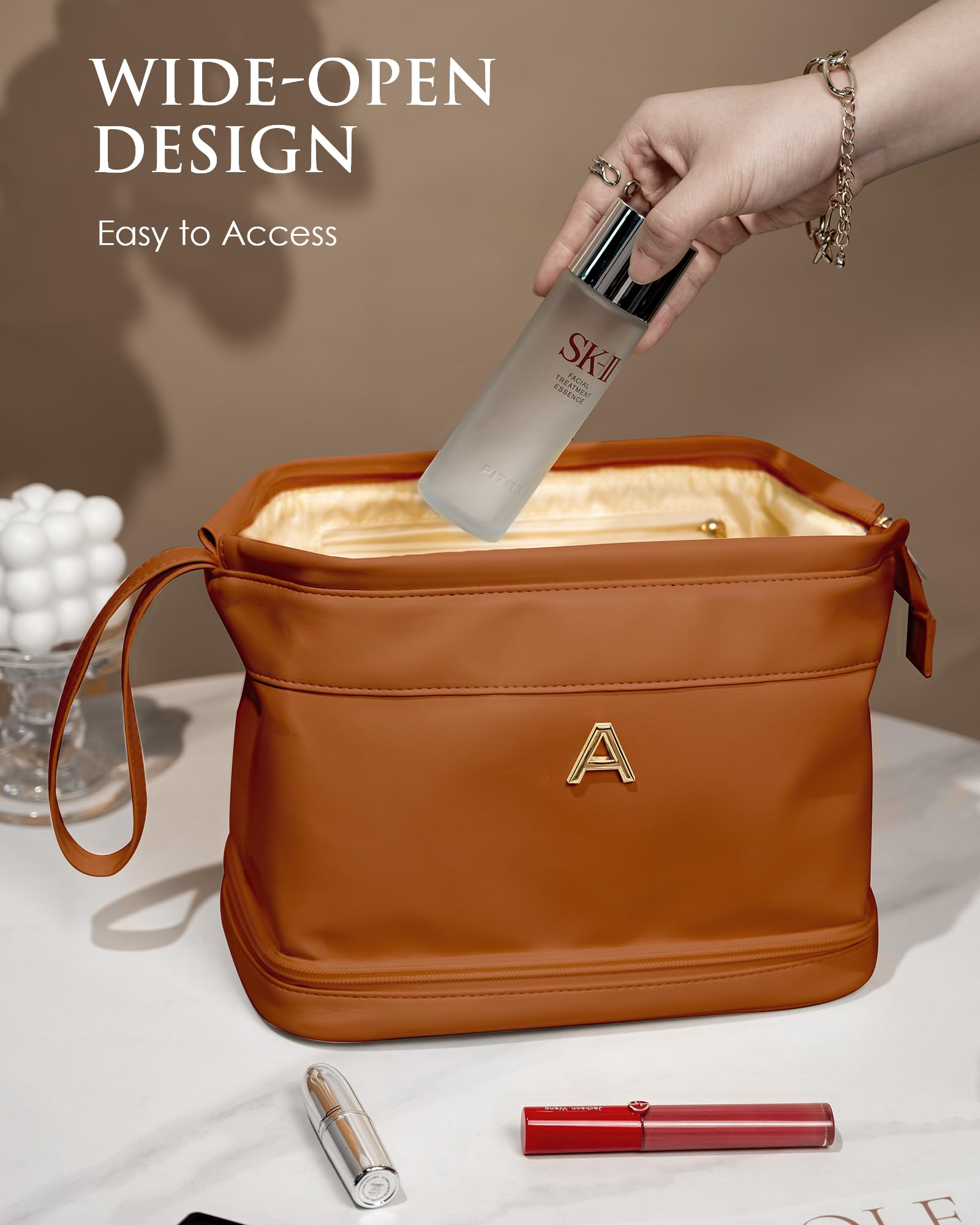 Foto 6 pulgar | Bolsa De Maquillaje Vogewood Con La Inicial Inicial De Doble Capa Con Monograma De Piel Sintética - Venta Internacional
