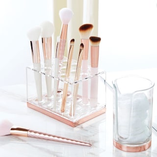 Foto 2 | Organizador De Almacenamiento De Brochas De Maquillaje Mdesign De Plástico Transparente/oro Rosa - Venta Internacional.