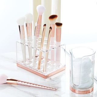 Foto 3 | Organizador De Almacenamiento De Brochas De Maquillaje Mdesign De Plástico Transparente/oro Rosa - Venta Internacional.
