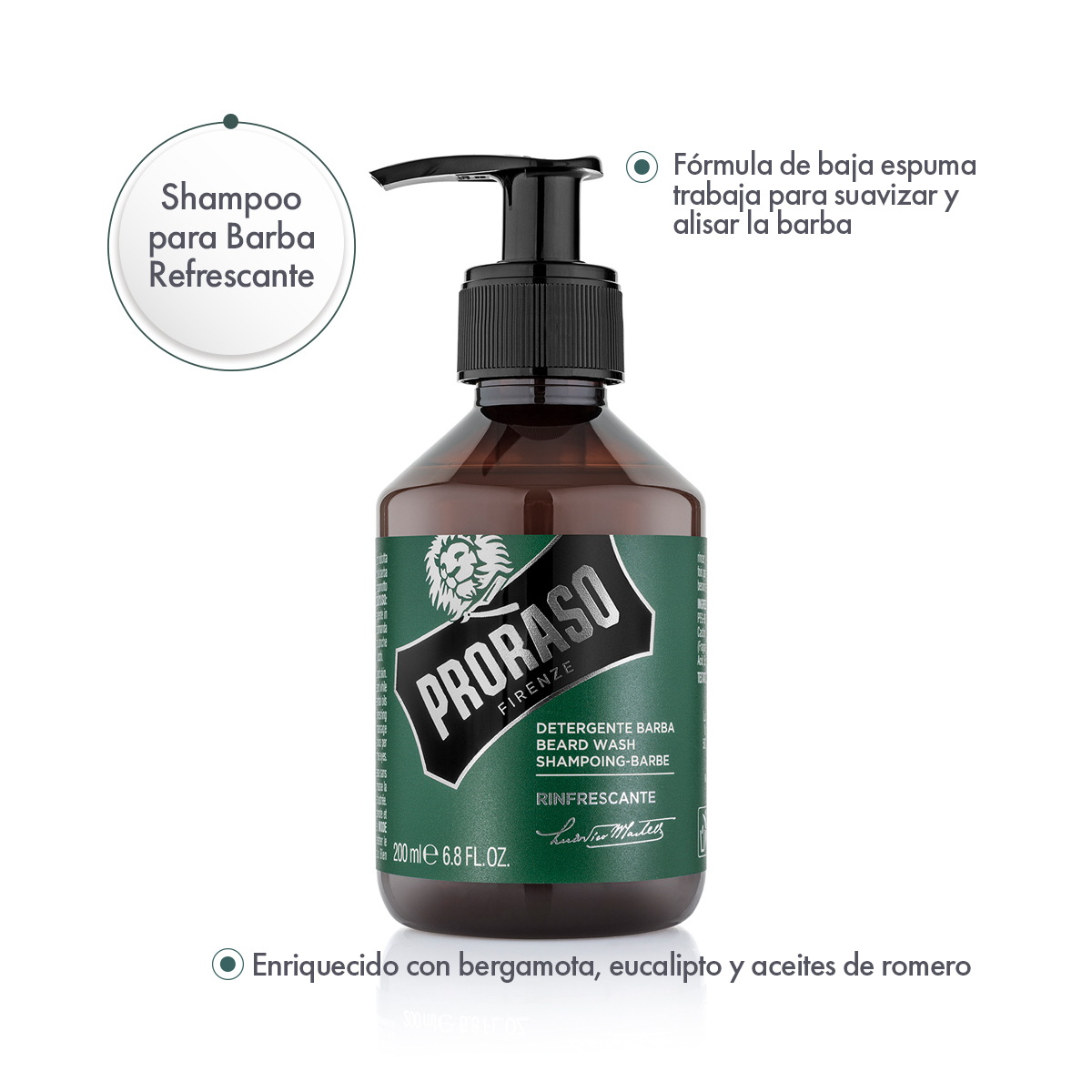 Foto 3 pulgar | Shampoo para Barba Proraso Refrescante 6.8 Fl.oz