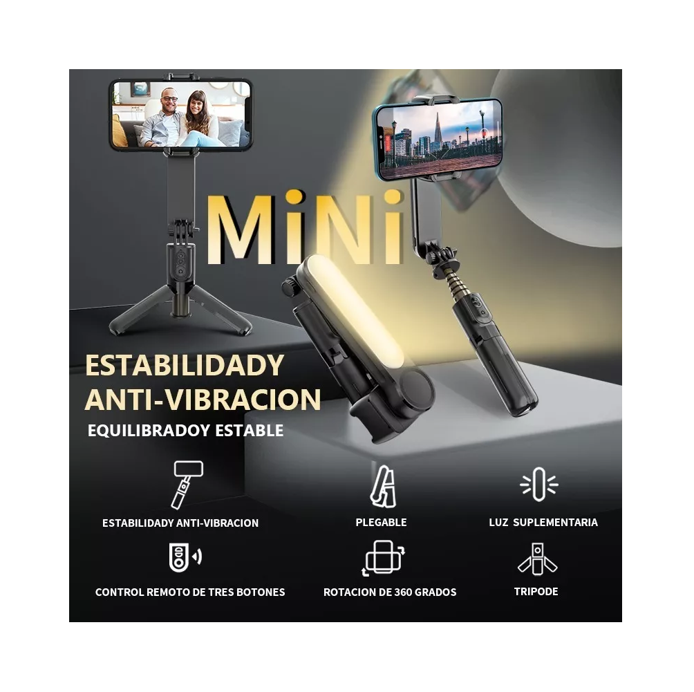 Foto 4 | Estabilizador Gimbal Con Luz Led Remoto Para Celular Negro