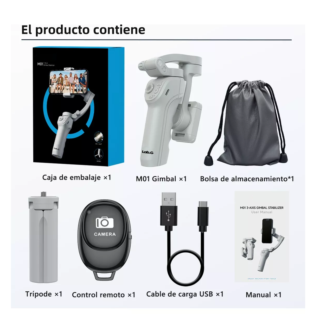 Foto 6 pulgar | Gimbal Estabilizador Para Celular M01 De 3 Ejes Con Luz App, Blanco