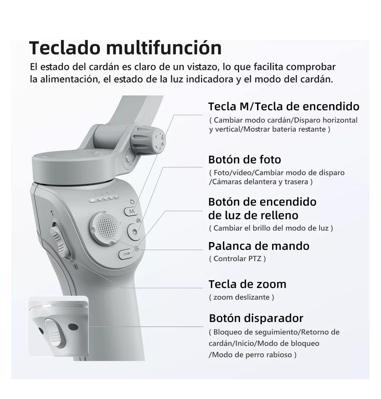 Foto 4 pulgar | Estabilizador Para Celular M01 De 3 Ejes Con Luz App, Belug Blanco