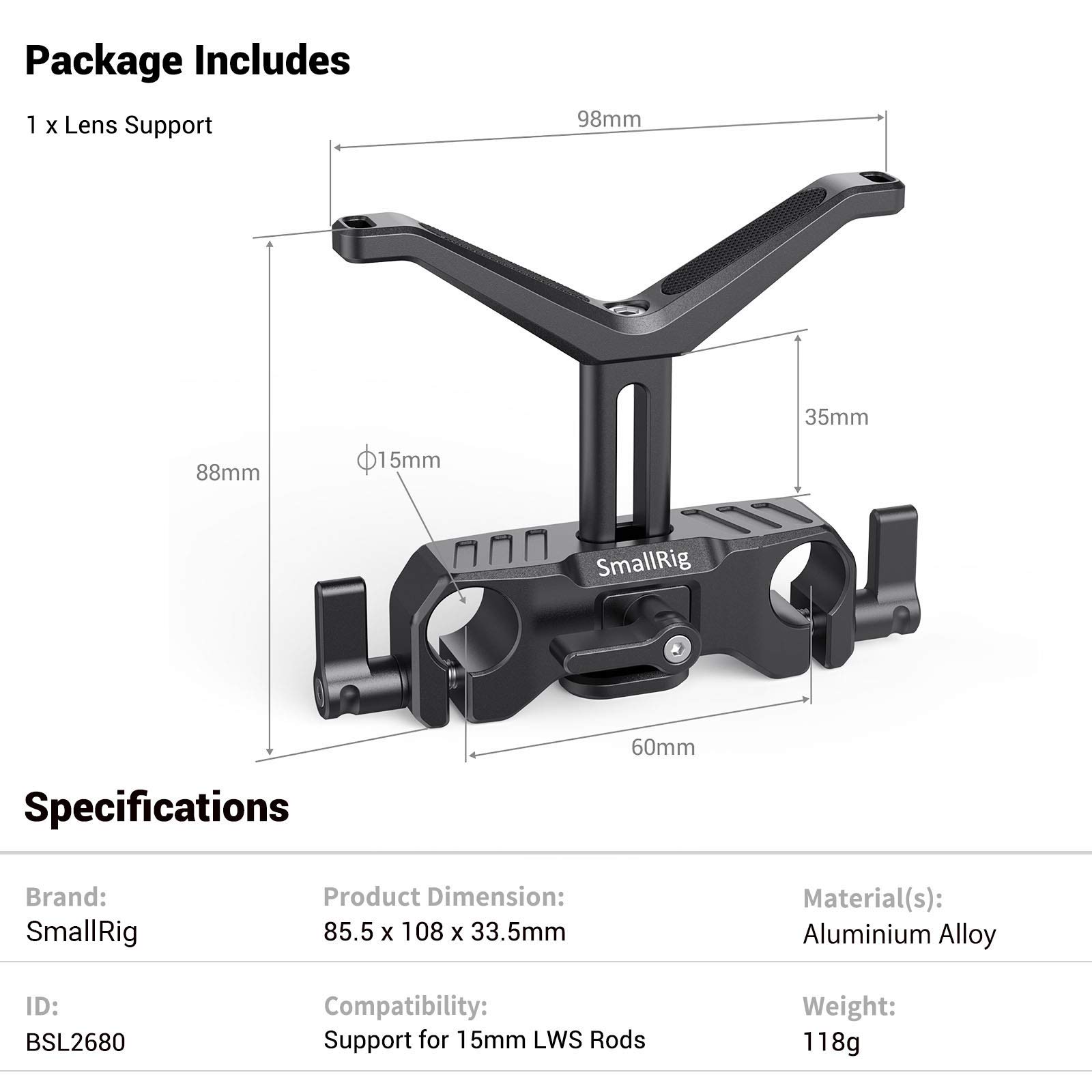 Foto 8 pulgar | Soporte De Lente Smallrig De 15 Mm De Largo, Ajustable En Altura - Venta Internacional.