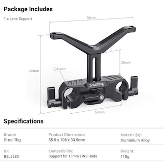 Foto 7 | Soporte De Lente Smallrig De 15 Mm De Largo, Ajustable En Altura - Venta Internacional.