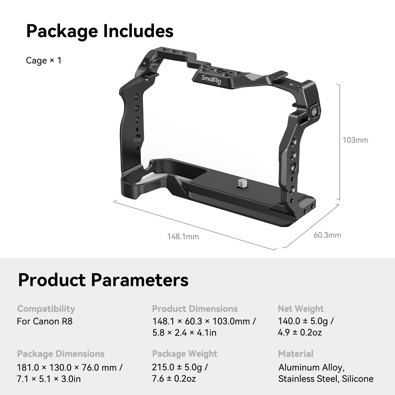 Foto 8 pulgar | Funda De Cámara Smallrig Para Canon R8 Con Cold Shoe, Puerto Qd Y Na - Venta Internacional.