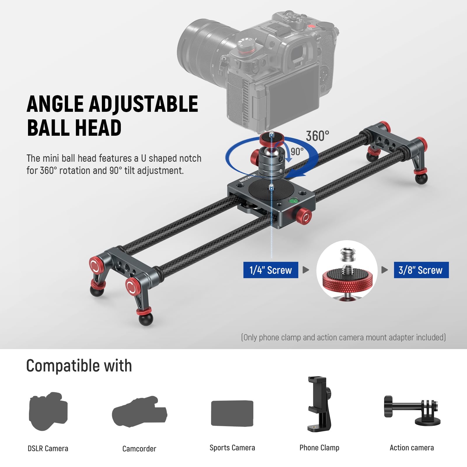 Foto 5 pulgar | Cámara Slider Neewer Cs1m De Fibra De Carbono De 40 Cm Con Accesorios - Venta Internacional.