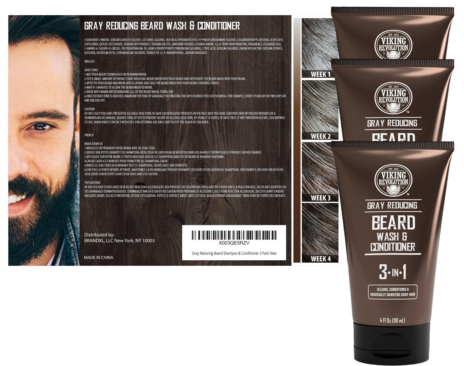 Foto 7 pulgar | Tinte Para Barba Viking Revolution Marrón Oscuro Y Gris Reductor, Paquete De 3 - Venta Internacional.