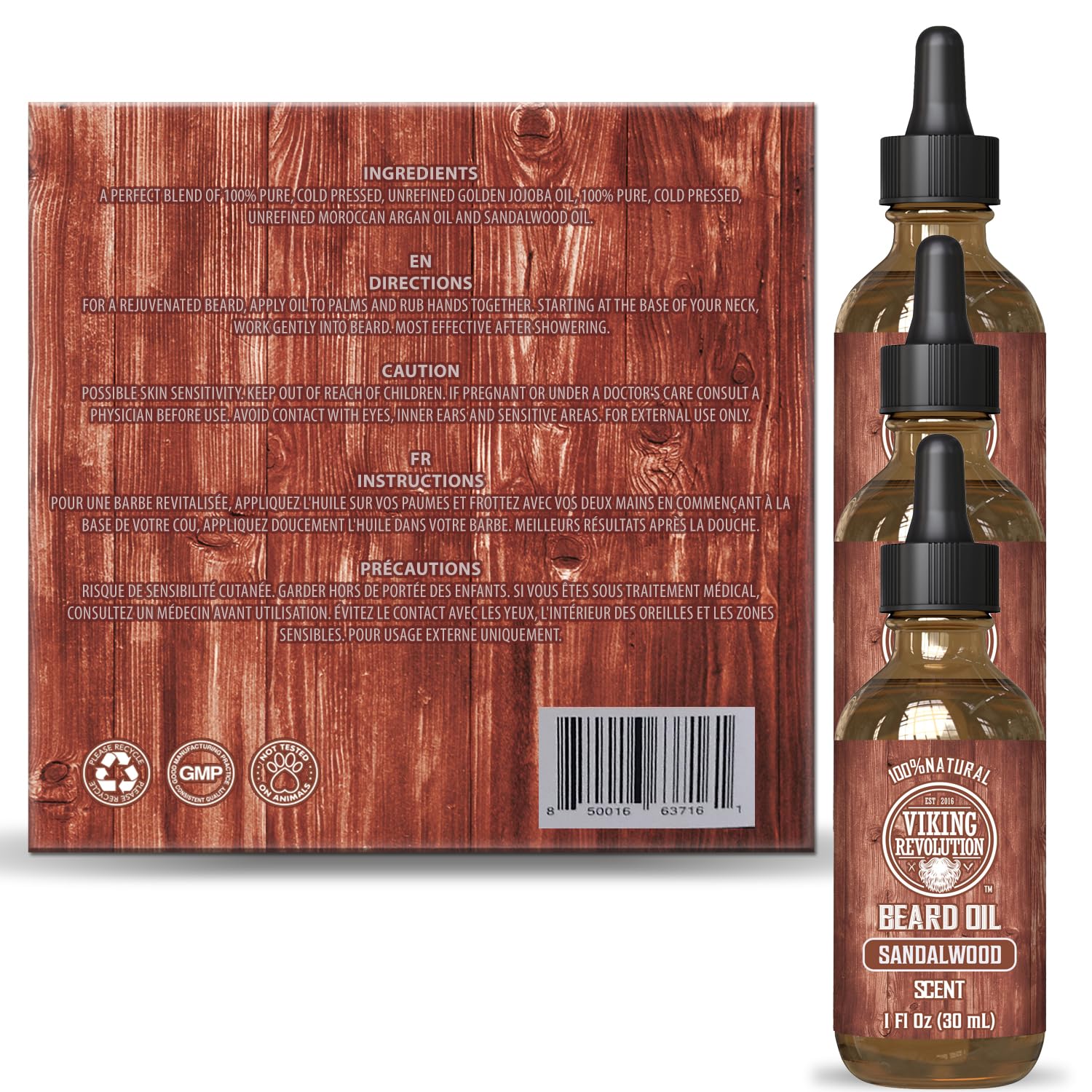 Foto 5 pulgar | Aceite Para Barba Viking Revolution De Sándalo Con Argán Y Jojoba, Paquete De 3 - Venta Internacional.