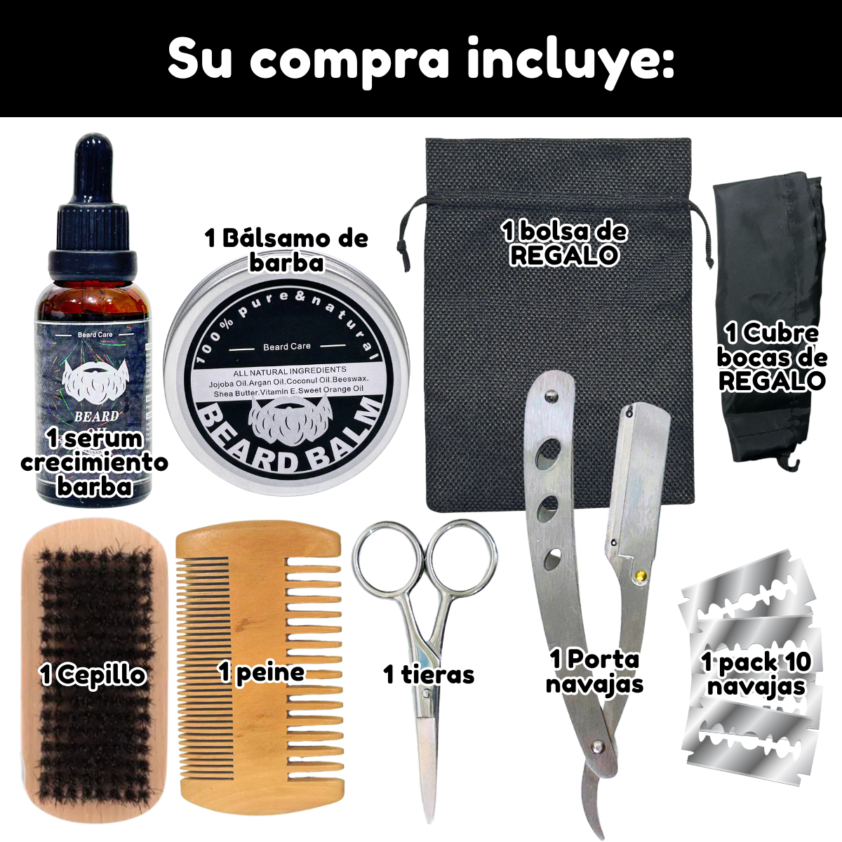 Foto 2 | Kit Aseo Y Cuidado Barba Bigote Navaja Afeitado Hombre 7pcs
