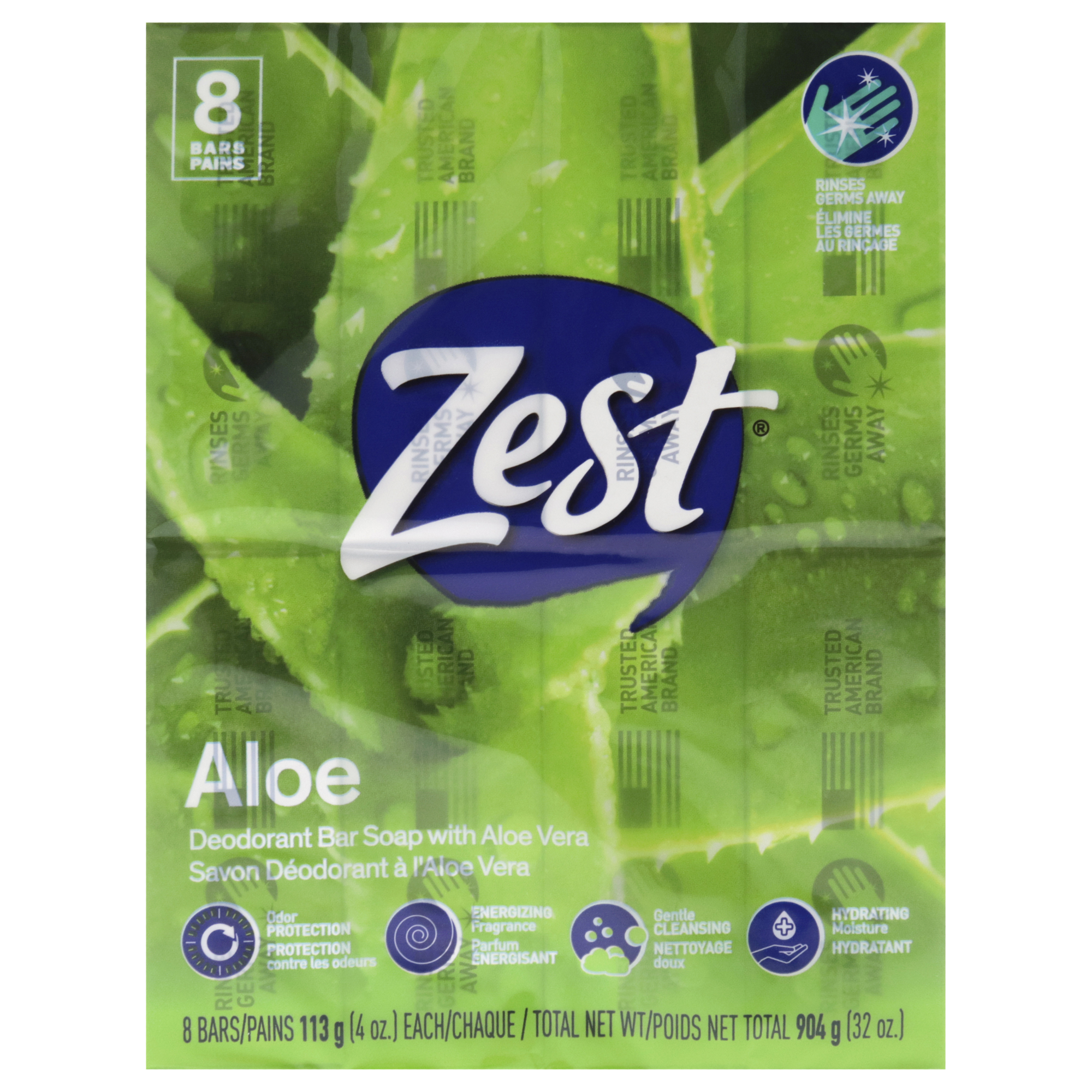 Jabón Desodorante En Barra Zest Aloe Zest Para Mujer, 113 G X 8 Barras - Venta Internacional.