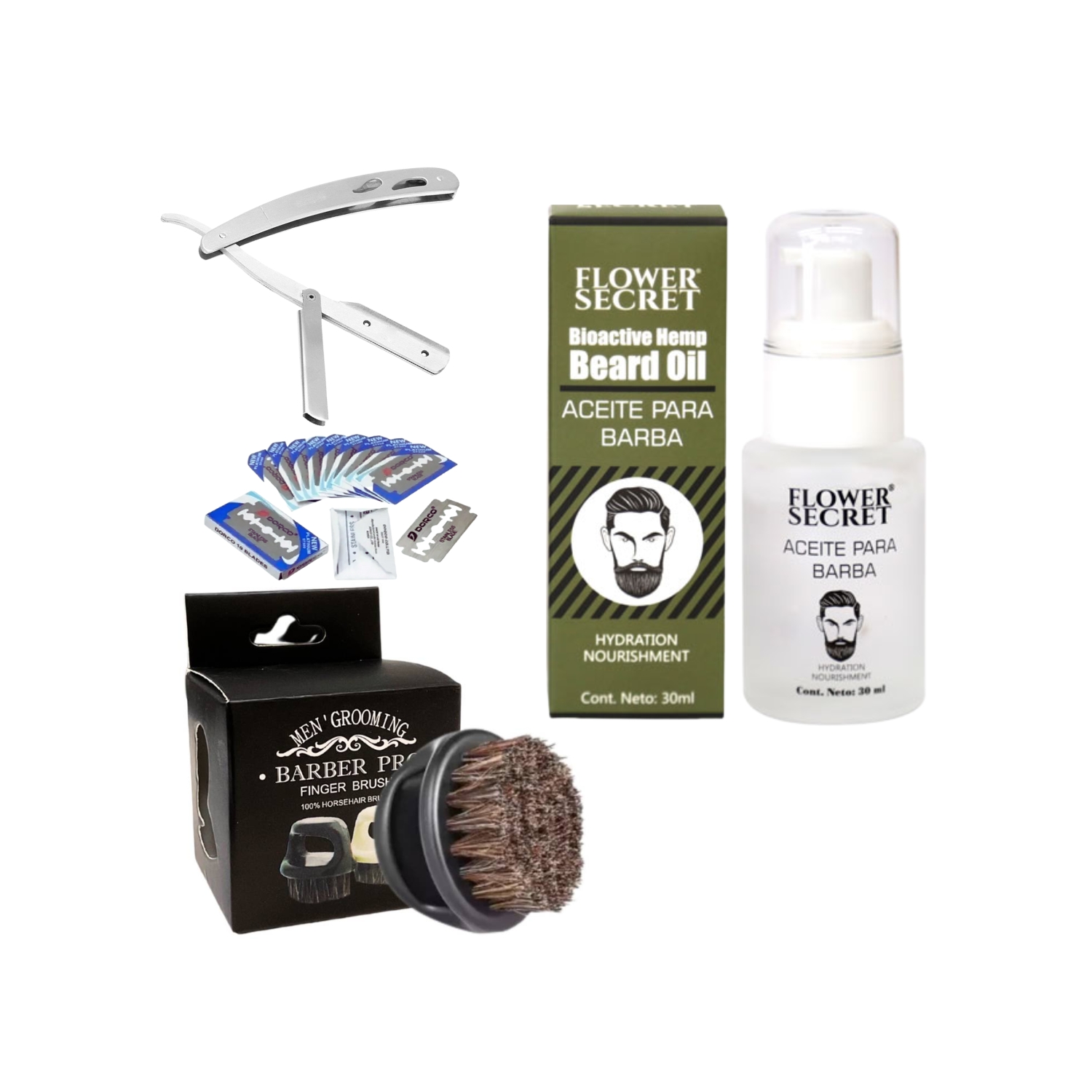 Foto 2 pulgar | Kit De Afeitado Para Barba Simple Con Aceite Para Barba, Maquinilla De Afeitar, Cuchillas Y Brocha - Venta Internaciona
