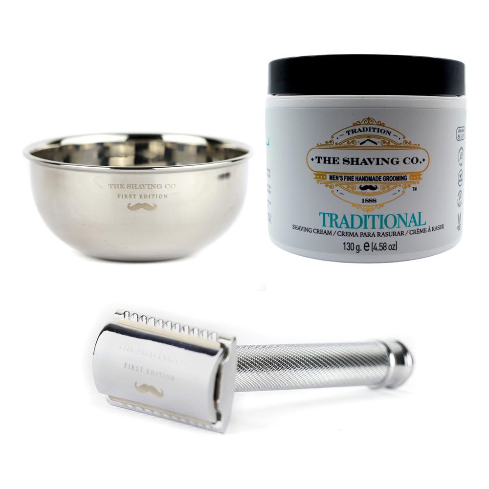 The Shaving Co Kit Crema De Afeitar Menta, Razor Metal, Bowl