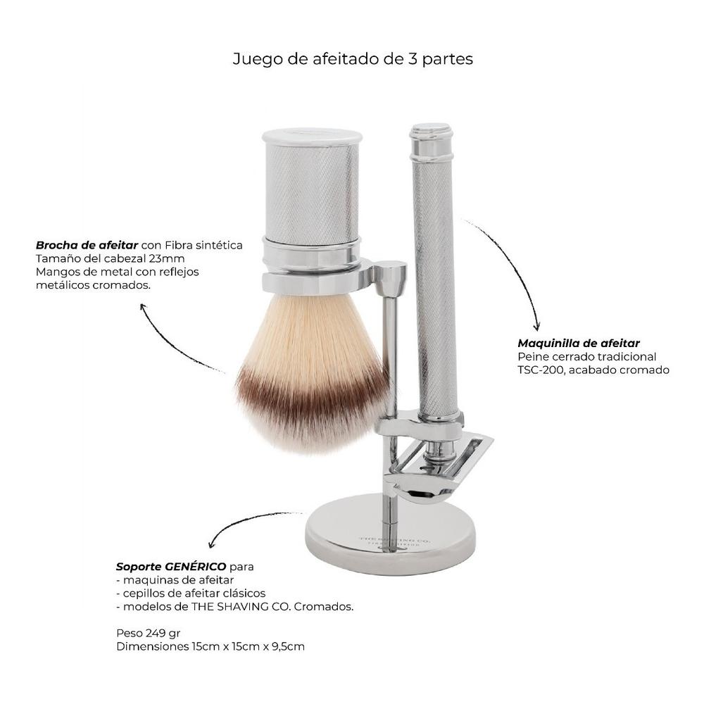 Kit Afeitado Acero The Shaving Co Rastrillo + Brocha + Base