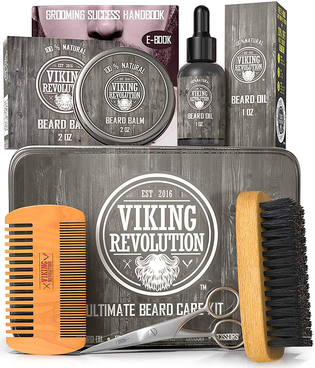 Kit De Cuidado De Barba Viking Revolution: Cepillo Para Barba, Peine, Bálsamo Y Aceite - Venta Internacional.