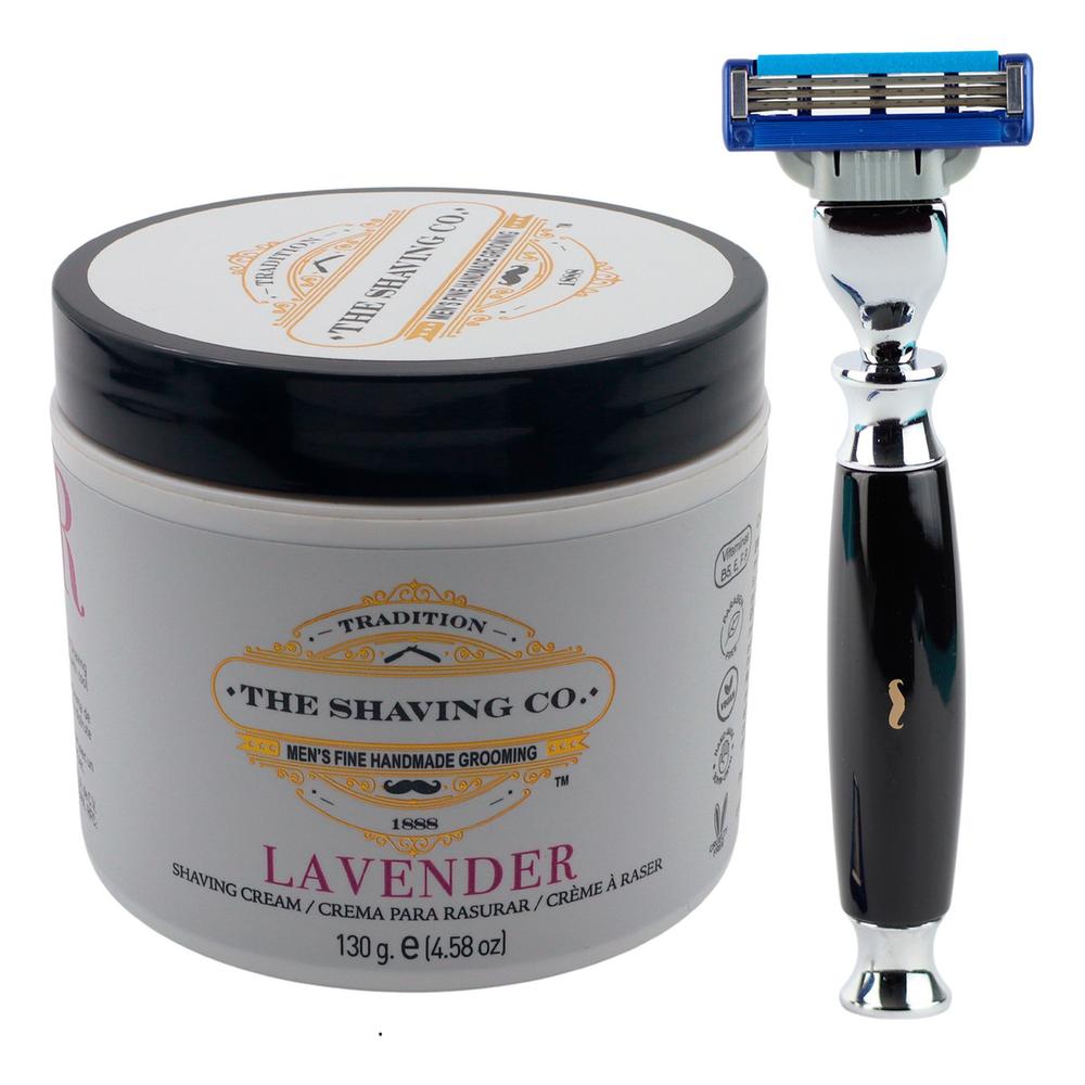 The Shaving Co Kit Rastrillo Negro Crema De Afeitar Lavanda