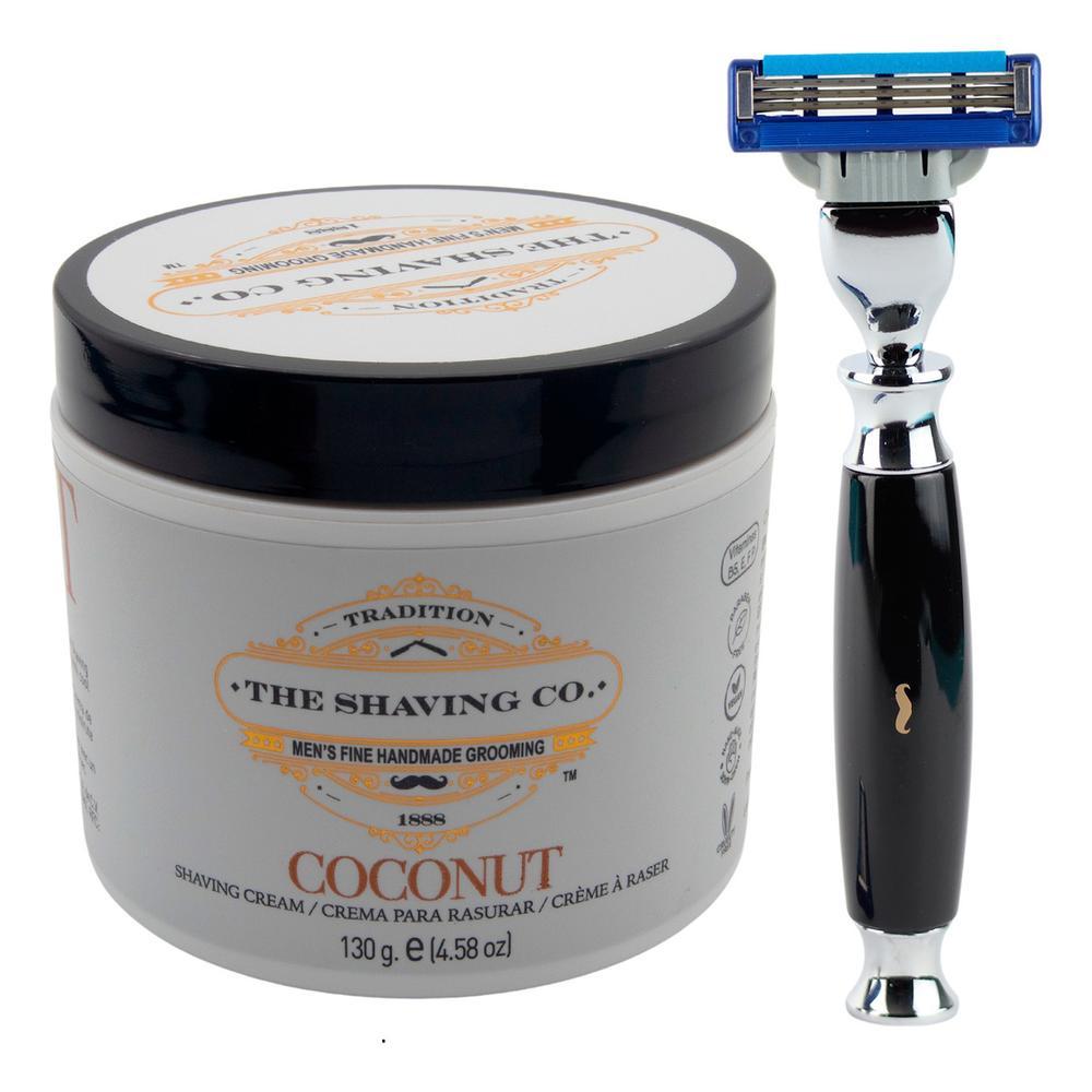 The Shaving Co Kit Rastrillo Negro Y Crema De Afeitar Coco