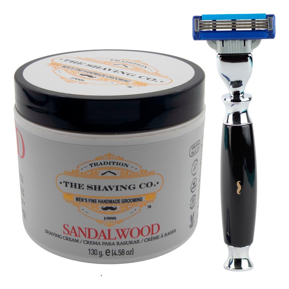 The Shaving Co Kit Rastrillo Negro Crema De Afeitar Sandalo