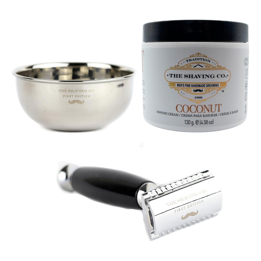 Foto 2 pulgar | The Shaving Co Kit Crema Afeitar Coco Rastrillo Negro Y Bowl