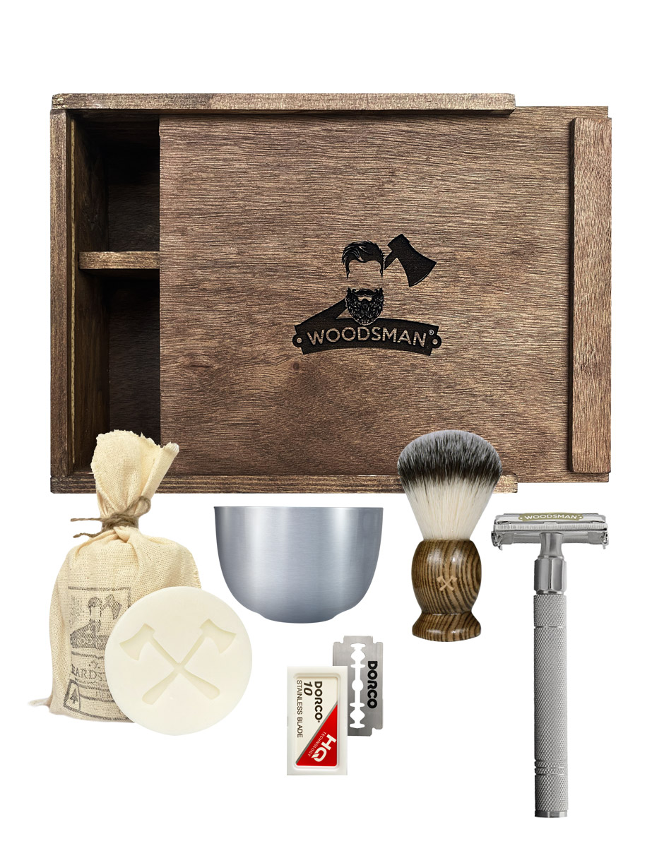 Foto 1 | Kit de Afeitado Woodsman con Rastrillo Clásico - Brocha - 5 Jabones y Bowl de Acero en Caja de Madera