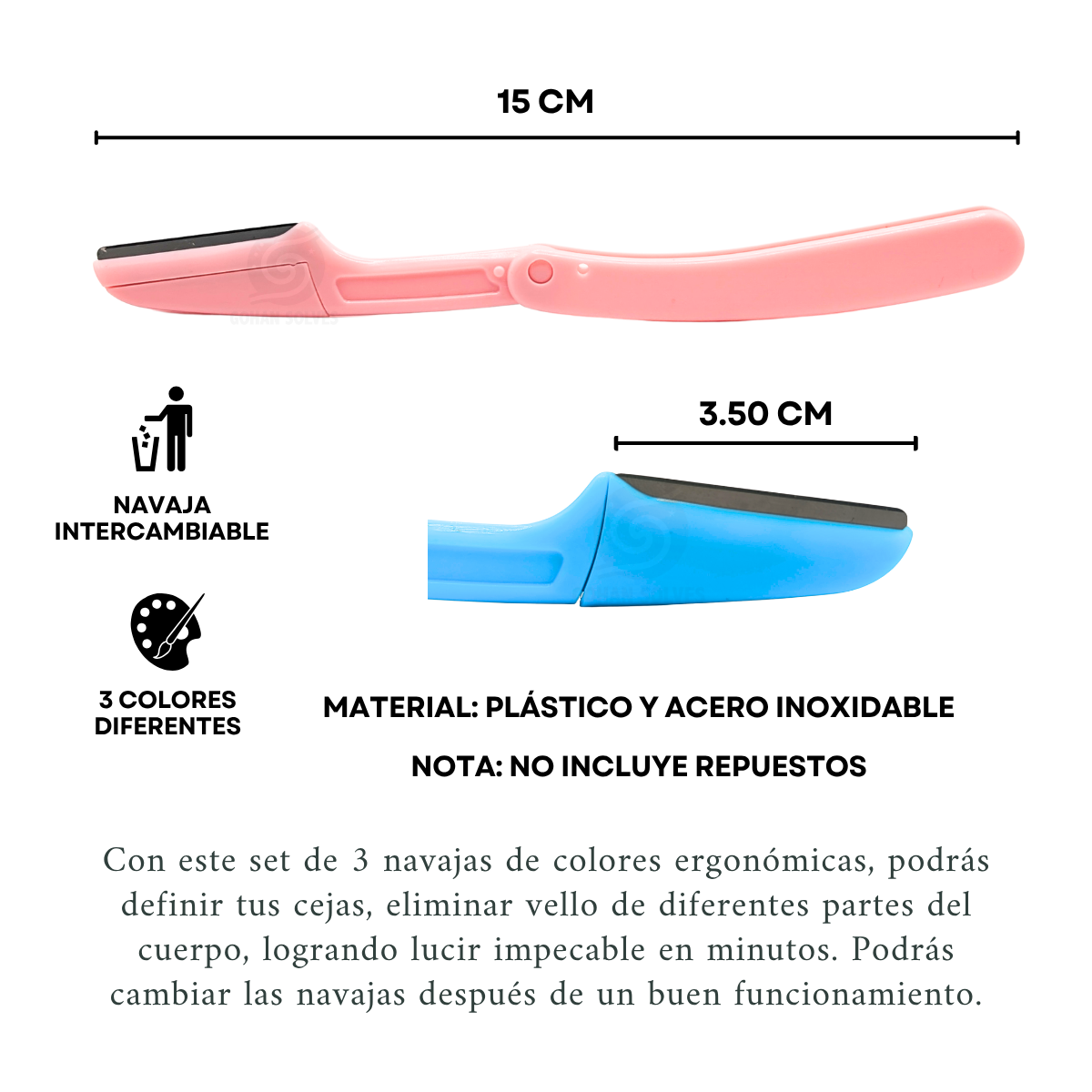 Foto 3 pulgar | Navaja Perfilador De Ceja Semiprofesional Desechable Paquete 3 Pz