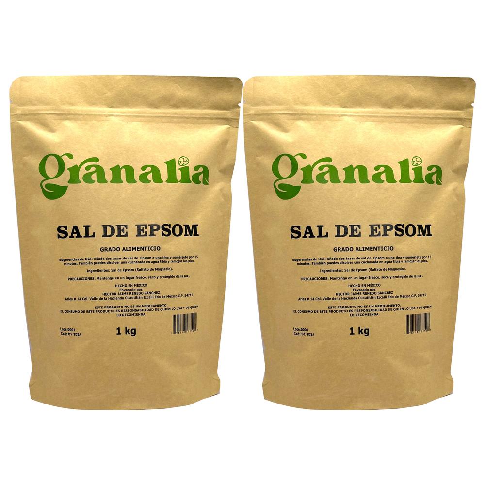 Sal de Epsom Sulfato se Magnesio 2 Bolsas de 1 Kg Granalia