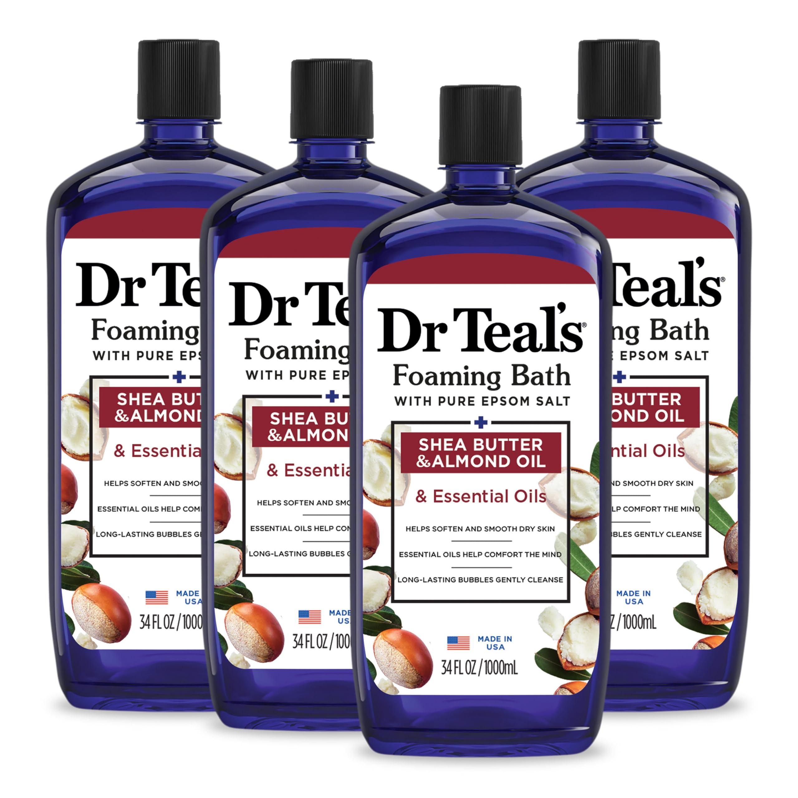 Foto 1 | Baño Espumoso Dr. Teal's Con Sal Pura De Epsom Y Manteca De Karité, 1 Litro X 4 - Venta Internacional.
