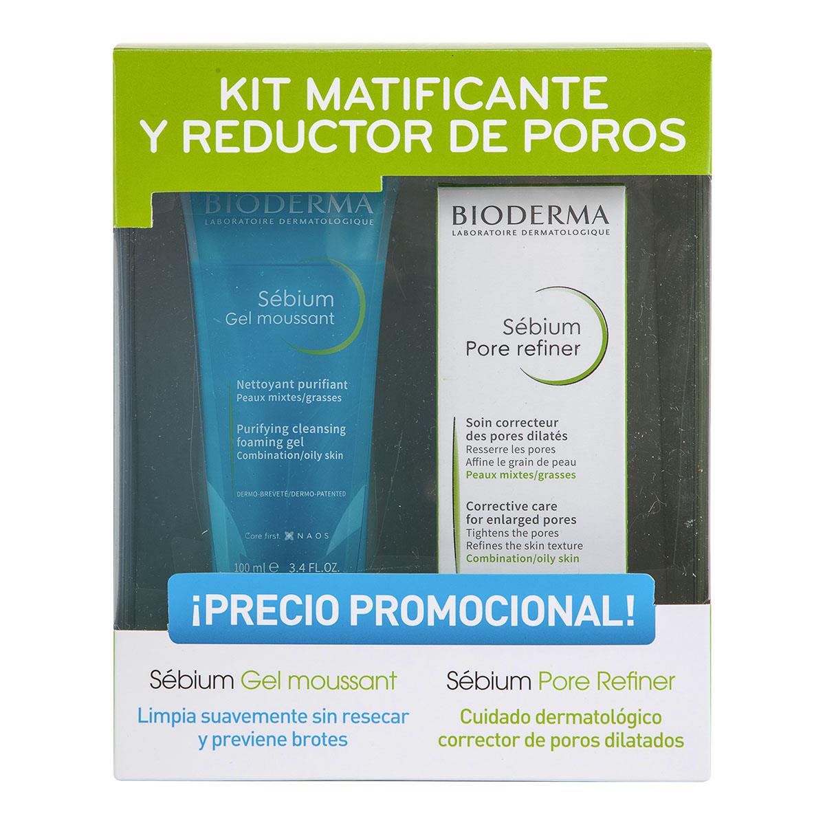 Kit Bioderma Matificante Sebium Gel Moussant y Pore Refiner $5,398