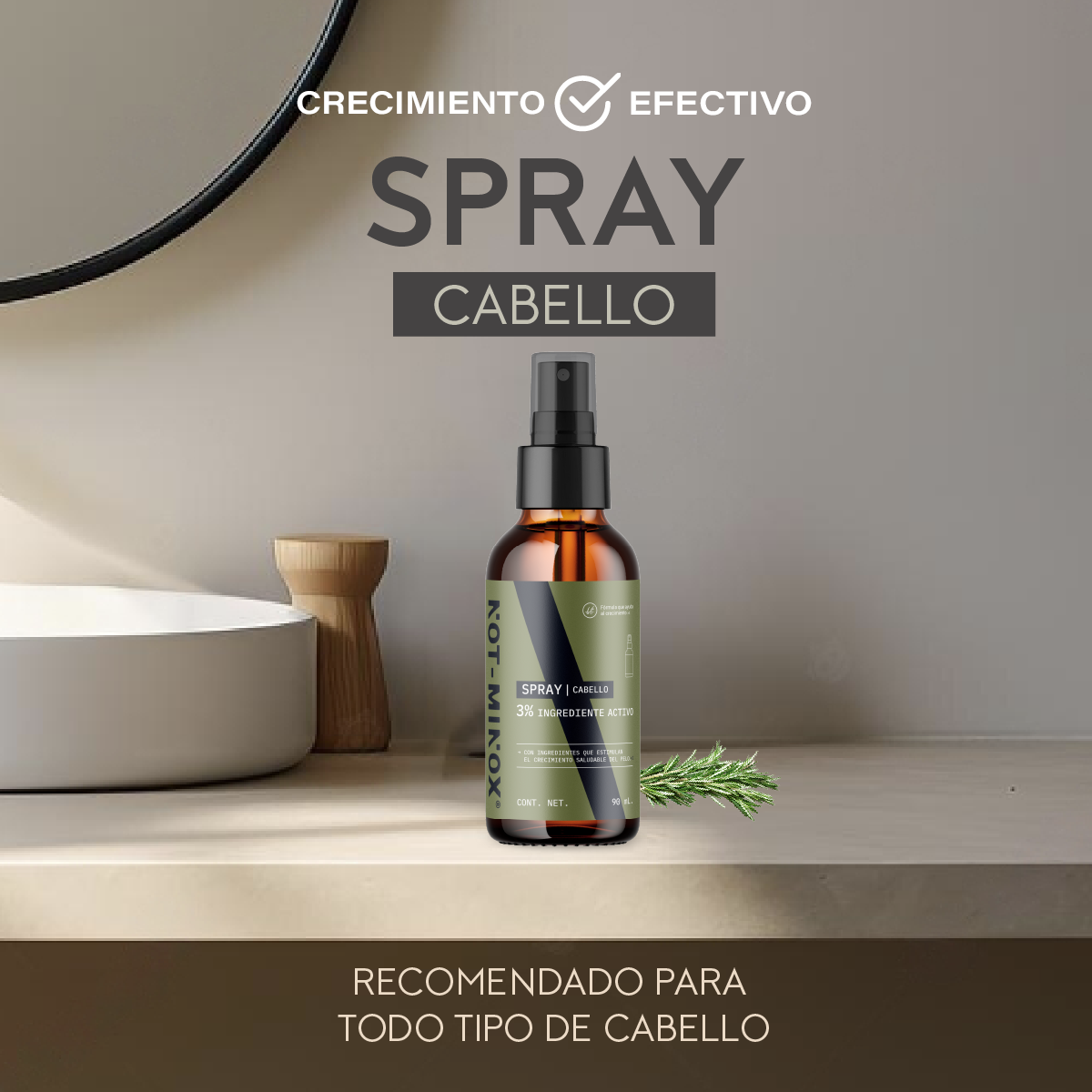 Foto 2 | Espray Crecimiento Cabello Not-Minox 3% Ingrediente Activo 90 ml