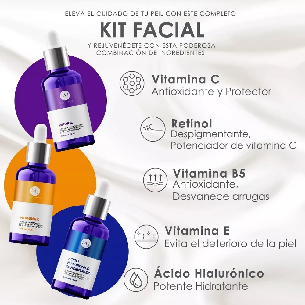 Foto 4 pulgar | Kit Facial Con 3 Sueros Acido Hialurónico, Retinol, Vit C