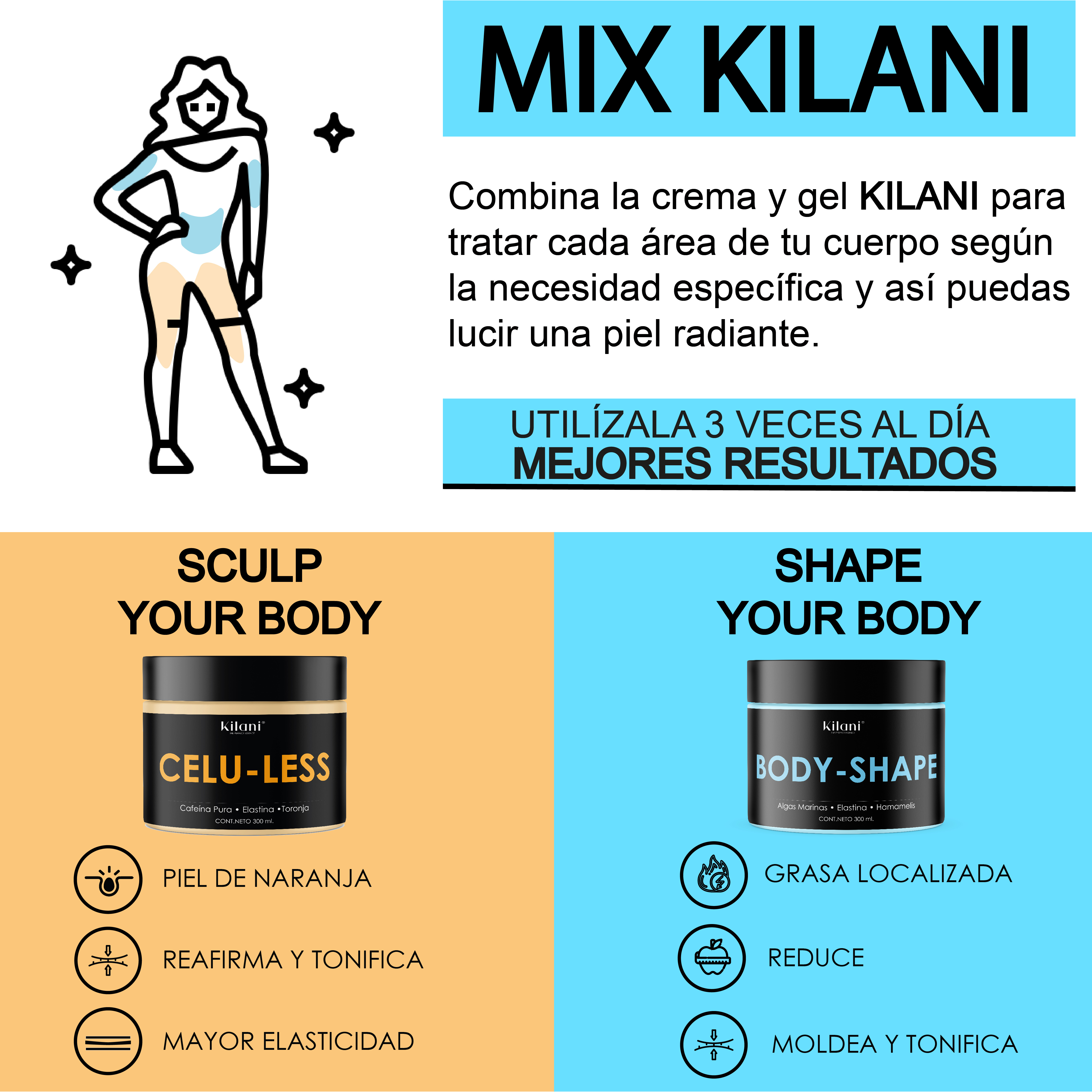 Foto 4 | Gel Reductor Moldeador Corporal Kilani Con Algas Marinas y Elastina - Tonificante - 300 Ml