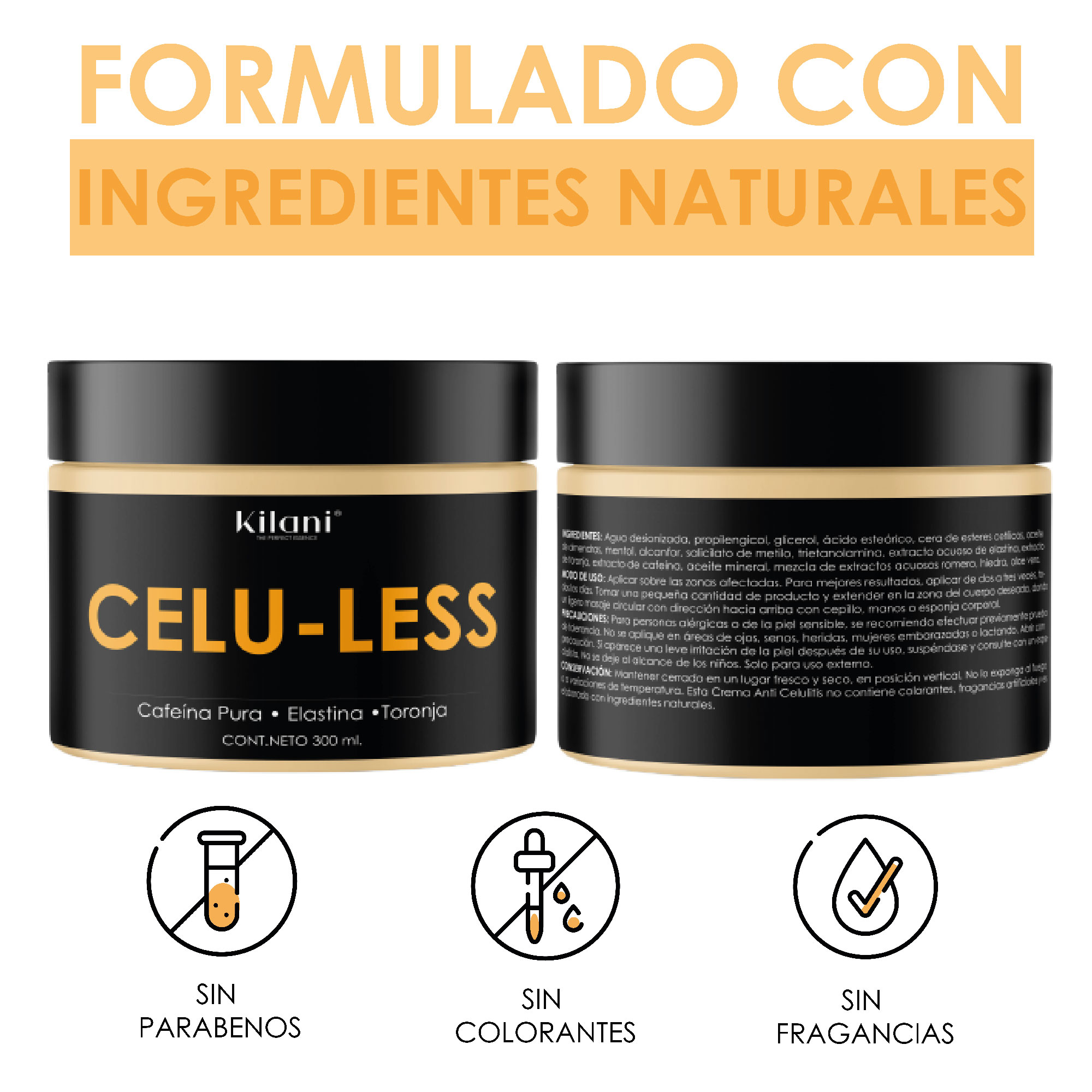 Foto 6 pulgar | Crema Celulitis Kilani Con Cafeína Pura, Elastina Y Toronja - Piel De Naranja - Reafirmante - 300 Ml