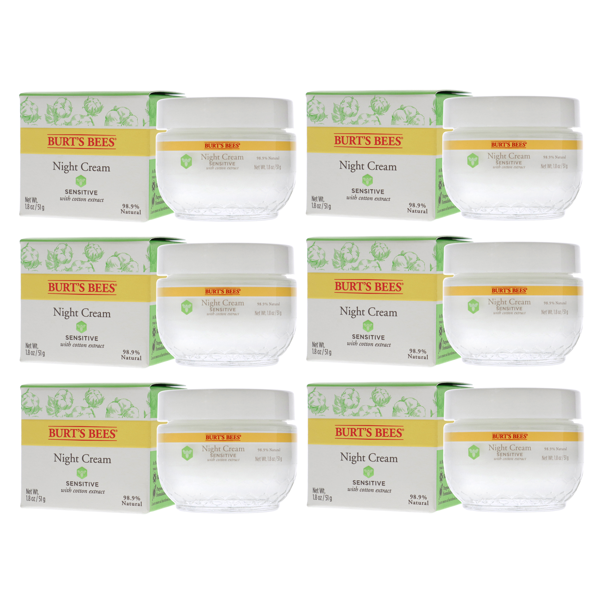 Foto 4 | Crema De Noche Burts Bees Sensitive, Unisex, 53 Ml, Paquete De 6 - Venta Internacional.